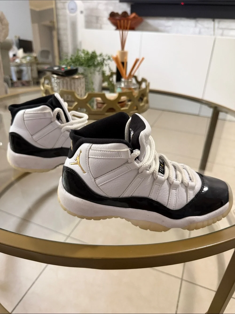 Jordan Kids Gold White and Black High-Top Sneakers